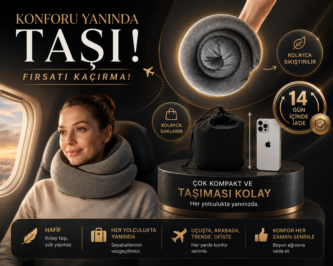 Boyun Destekli Spiral Seyahat Yastığı